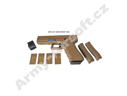 Airsoft pistole R17 MOS (G001RDB-TAN) Gen4, celopískový, kovový závěr, blowback - WE  Airsoft