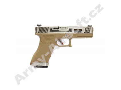 Airsoft pistole R18C (G002WET-8) Gen4 T8- kovový závěr - pískový, stříbrná hlaveň, blowback - WE  Airsoft