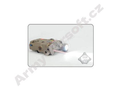 Svítilna multifukční AN/PEQ15 + LED svítilna s IR krytkou + červený laser + IR přísvit - pískový - FMA  Airsoft