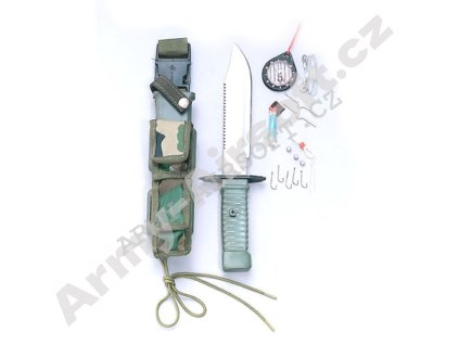 Nůž s pevnou čepelí na přežití SURVIVAL WOODLAND  Army shop