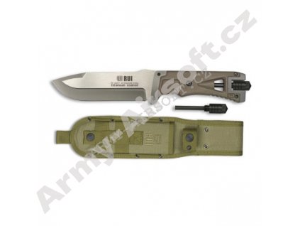 Nůž RUI Tactical pevná čepel s křesadlem a pouzdrem - Khaki  Army shop
