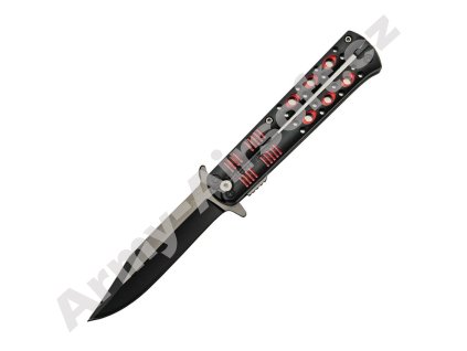 Nůž zavírací rukojeť vzhledu motýlek ČERNO-ČERVENÝ - ACM  Army shop