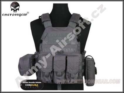 Taktická vesta LBT 6094A s nosičem plátů a třemi sumkami (Wolf Grey) - EMERSON  Airsoft