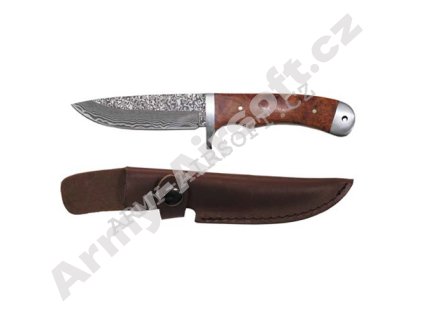 Nůž 'Damašek' dřevěná střenka + kožené pouzdro  Army shop