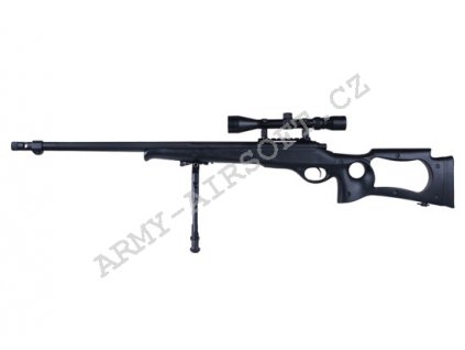 Airsoft Sniper MB10D black + dvojnožka + optika - Well  Airsoft