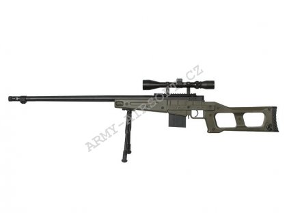 Airsoft Sniper MB4409D + optika a dvojnožka - olivová - WELL  Airsoft