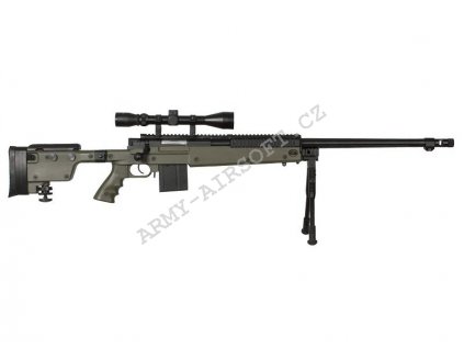 Airsoft Sniper MB4407D + optika a dvojnožka - olivová - WELL  Airsoft