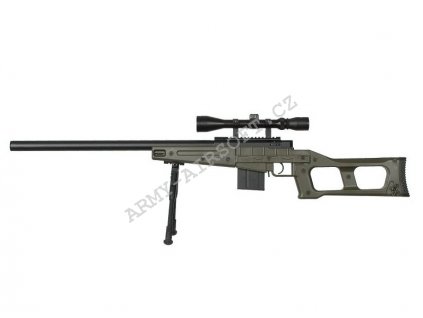 Airsoft Sniper MB4408D + optika a dvojnožka - olivová - WELL  Airsoft