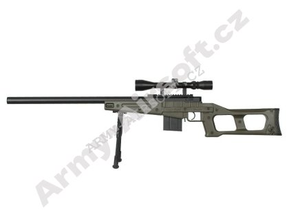 Airsoft Sniper MB4408D + optika a dvojnožka - olivová - WELL  Airsoft