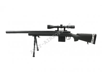 Airsoft Sniper MB4404D + optika a dvojnožka - černá - WELL  Airsoft
