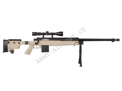 Airsoft Sniper MB4407D + optika a dvojnožka - písková - WELL  Airsoft