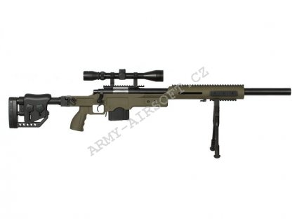 Airsoft sniper MB4410D + optika a dvojnožka - olivová - WELL  Airsoft