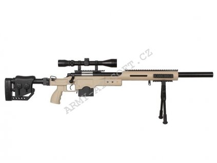 Airsoft sniper MB4410D + optika a dvojnožka - písková - WELL  Airsoft