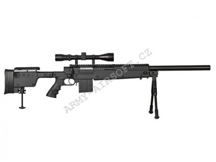 Airsoft sniper MB4406D + optika a dvojnožka - černá - WELL  Airsoft