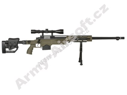 Airsoft Sniper MB4411D + optika a dvojnožka - olivová - WELL  Airsoft