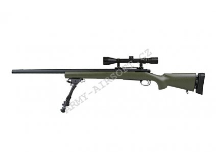 Airsoft Sniper U.S. M24 - olivová (OD) + optika a dvojnožka - Snow Wolf  Airsoft