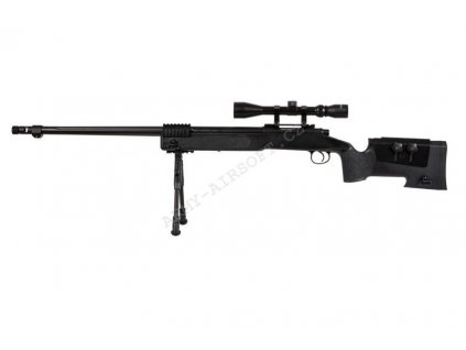 Airsoft Sniper MB16D + optika a dvojnožka, černá - WELL  Airsoft