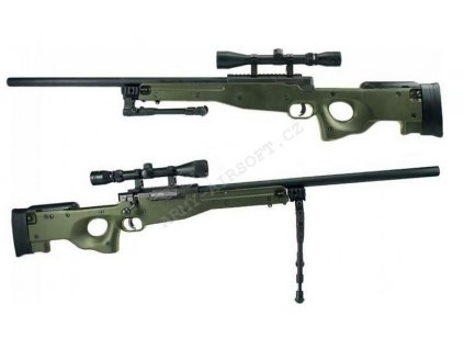 Airsoft sniper L96 (MB15DGE UPGRADE) Green + puškohled + dvojnožka - WELL  Airsoft