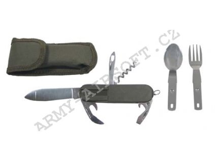 Nůž kapesní s příborem a pouzdrem ZELENÝ  Army shop