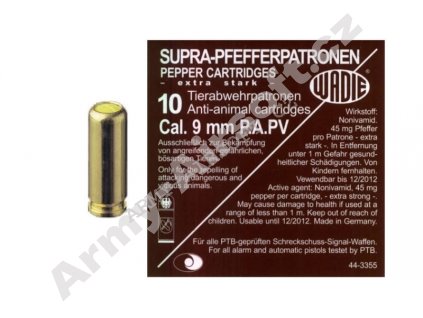 Plynové náboje PV-S 9mm pistole 10ks Supra Pepper