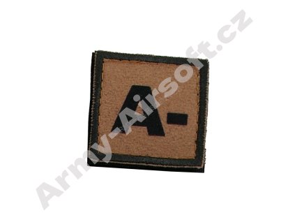 Nášivka krevní skupina A- (NEG) coyote - ACM  Army shop