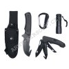 Nůž s pevnou čepelí + zavírací nůž + svítilna + karabina - ČERNÝ  Army shop