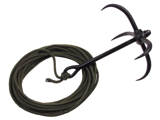 Vrhací kotvička, černá barva, výška 26 cm, průměr 22 cm, 10 m lano, olivová barva
