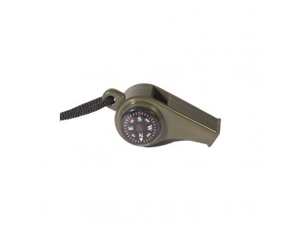 Píšťalka MIL-TEC signální s kompasem a teploměrem Olive