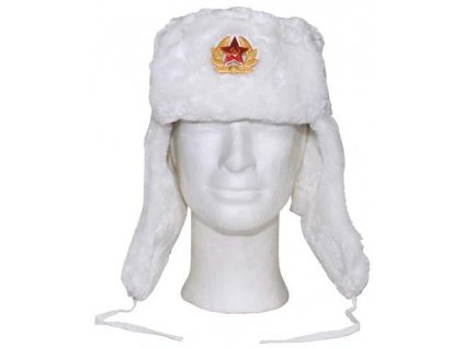 Čepice (beranice) ušanka ruská s odznakem bílá