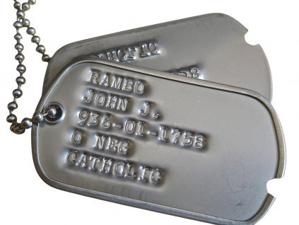 Identifikační známky US dog tags stříbrné WWII válečné repro - ražba ID známek