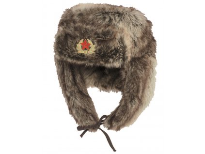 Beranice zimní ruská čepice ušanka SHAPKA s odznakem imitace kožešiny Mil-Tec® hnědá