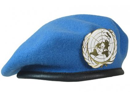 Baret modrý britský Unprofor s odznakem OSN Velká Británie originál