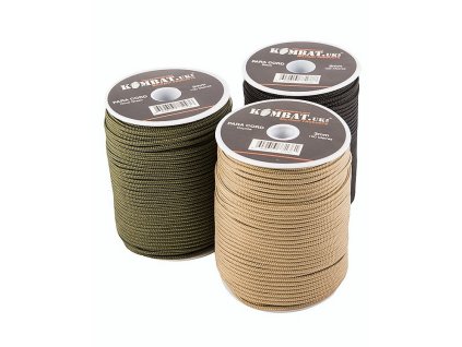 Šňůra (padáková) paracord černá 3mm 100m Velká Británie Kombat