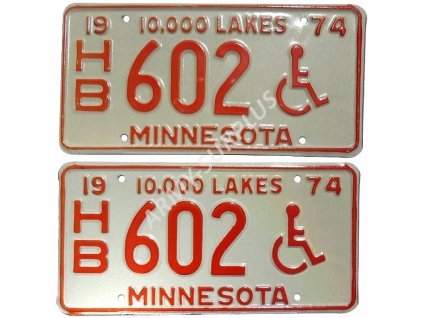 Poznávací značka sada na auto Minnesota 1974 USA (License plates handicap) hendikep