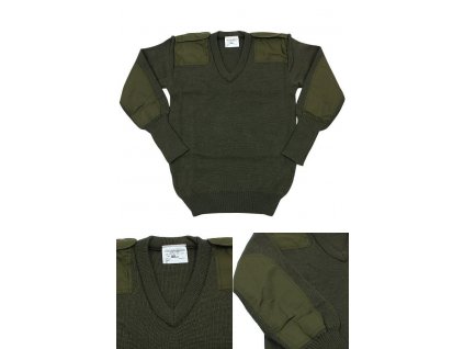 Svetr UTILITY V NECK vlněný Velká Británie oliv originál
