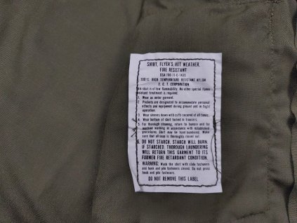 Košile US pilotská nehořlavá Vietnam (SHIRT, FLYERS ,HOT WEATHER,FIRE RESISTANT) oliv originál