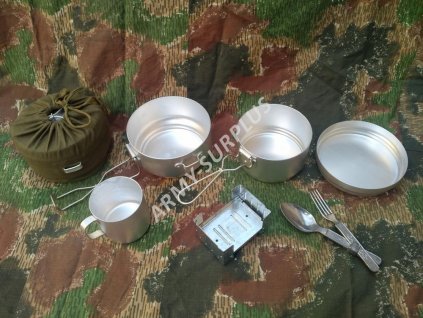 Jídelní set originál retro (campingová souprava,ešus,obal,příbor,vařič,hrnek,ČSLA,AČR)