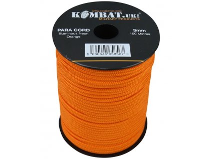 Šňůra (padáková) paracord oranžová reflexní 3mm 100m Velká Británie Kombat