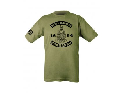 Triko (tričko) oliv s potiskem Royal Marines Commando 1664 Velká Británie Kombat 185g
