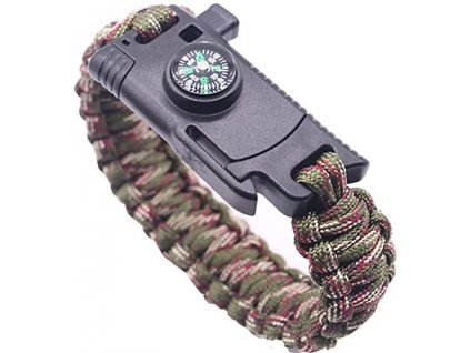 Náramek Paracord  Survival 5v1 digital woodland multifunkční