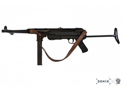 Samopal 9mm MP40 s koženým popruhem Německo WWII sklopná pažba