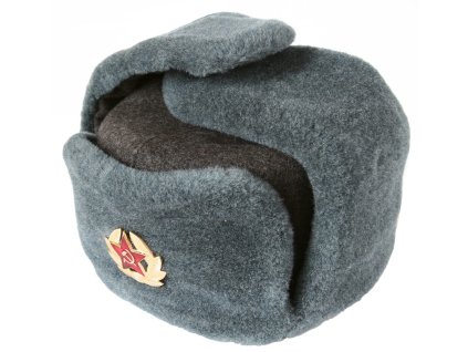 Beranice (ušanka) čepice zimní šedá SSSR Rusko s odznakem