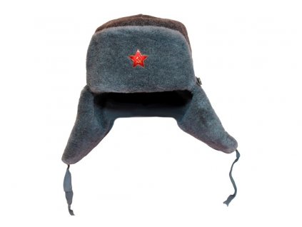 Beranice (ušanka) čepice zimní šedá SSSR Rusko s odznakem