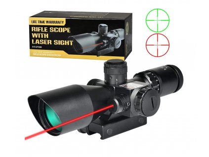 Taktický puškohled 2,5-10 x 40 podsvícený kříž s laserem montáž 11-20 mm