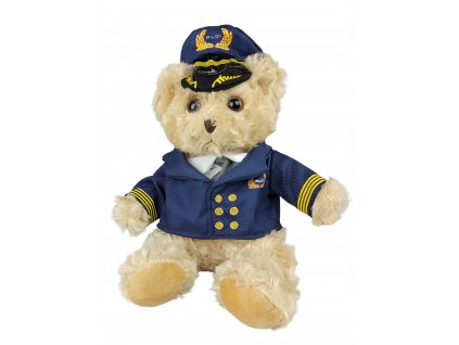 Medvěd pilot s čepicí sedící plyšová hračka 22cm Sunny Toys