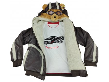 Dětská letecká bunda s kapucí a tričkem medvěd Aviator Bear Sunny Toys