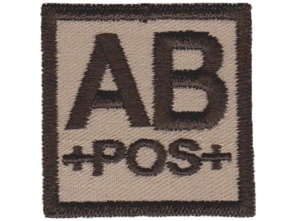 Označení krevní skupiny AB+ velcro suchý zip 4x4 pouštní desert B-53