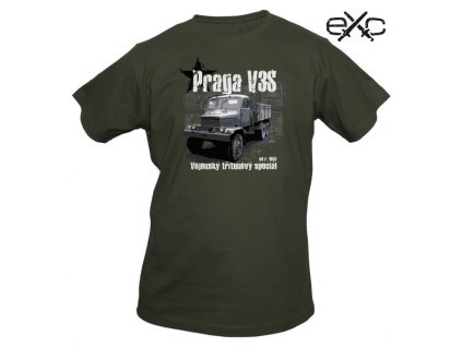 Triko s krátkým rukávem a potiskem Praga V3S vojenský třítunový speciál khaki EXC®