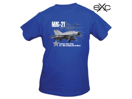 Triko s potiskem MIG-21 sovětský stíhací letoun Mikojan-Gurevič modré EXC®