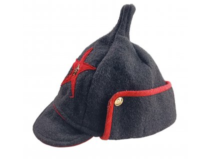 Čepice s odznakem Budenovka Rusko zimní černá